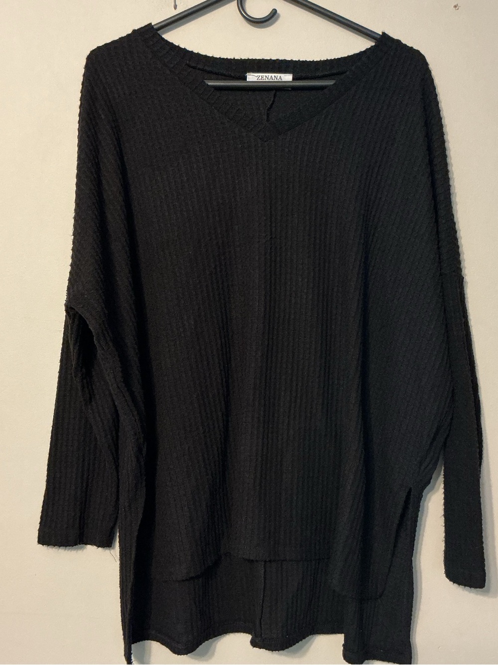 Zenana Black Waffle Knit Top